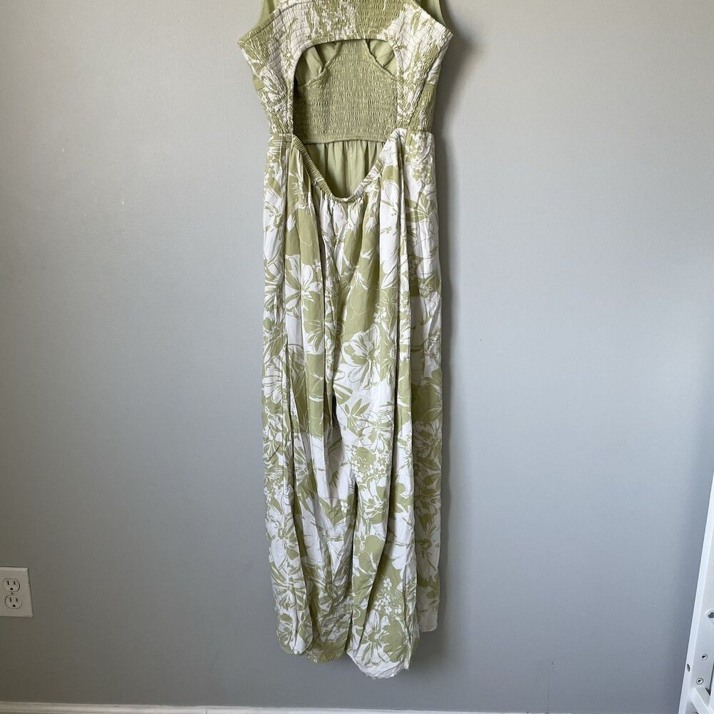 American Eagle Jumpsuit Tropical Floral Print Green White Backless Women's Large - Picture 9 of 13